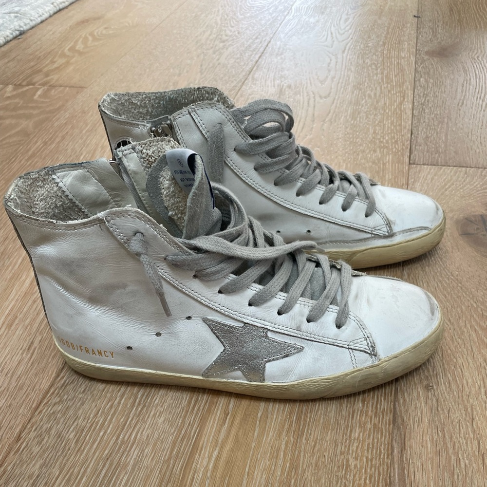 Golden Goose Women's White and Silver Francy Sneakers size 37
